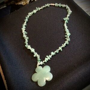 Adventurine Nugget & Bead with Flower Pendant 18” Necklace
